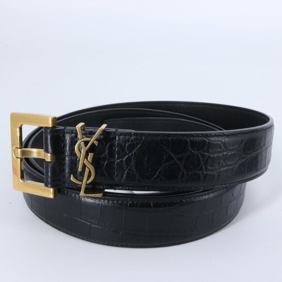 YSL 105 croc embossed classic logo Black Belt e917 main image 14
